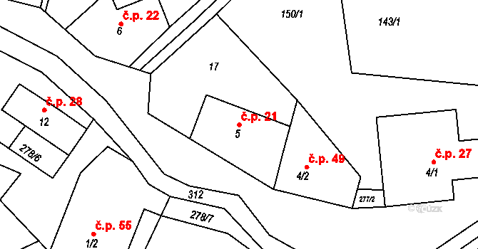 Libchyně 21 na parcele st. 5 v KÚ Libchyně, Katastrální mapa