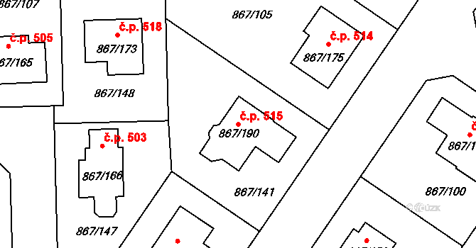 Hřebeč 515 na parcele st. 867/190 v KÚ Hřebeč, Katastrální mapa