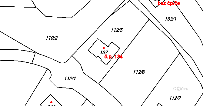 Cerhýnky 134, Cerhenice na parcele st. 167 v KÚ Cerhýnky, Katastrální mapa