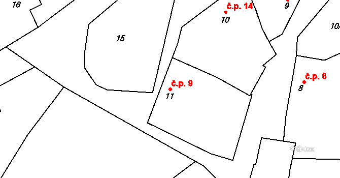 Šanovice 9, Sedlec-Prčice na parcele st. 11 v KÚ Šanovice, Katastrální mapa