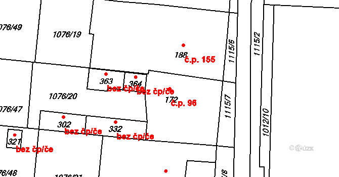 Prčice 96, Sedlec-Prčice na parcele st. 172 v KÚ Prčice, Katastrální mapa