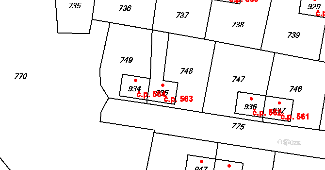 Heřmanice 563, Ostrava na parcele st. 935 v KÚ Heřmanice, Katastrální mapa