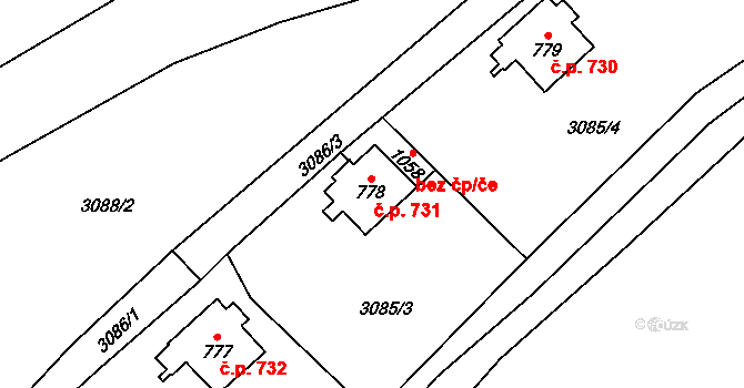 Hranice 731 na parcele st. 778 v KÚ Hranice u Aše, Katastrální mapa