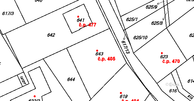 Březnice 405 na parcele st. 643 v KÚ Březnice u Zlína, Katastrální mapa