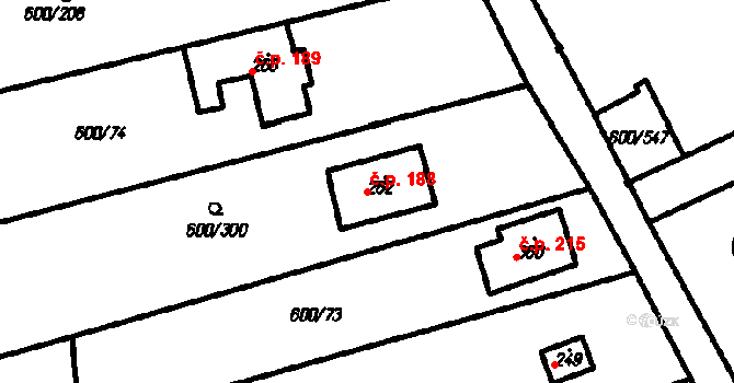 Olšany 188 na parcele st. 262 v KÚ Olšany, Katastrální mapa