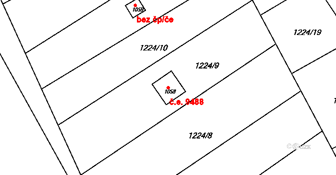 Hylváty 9488, Ústí nad Orlicí na parcele st. 1058 v KÚ Hylváty, Katastrální mapa