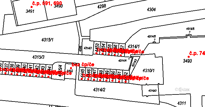 Brno 45573603 na parcele st. 4454 v KÚ Komín, Katastrální mapa