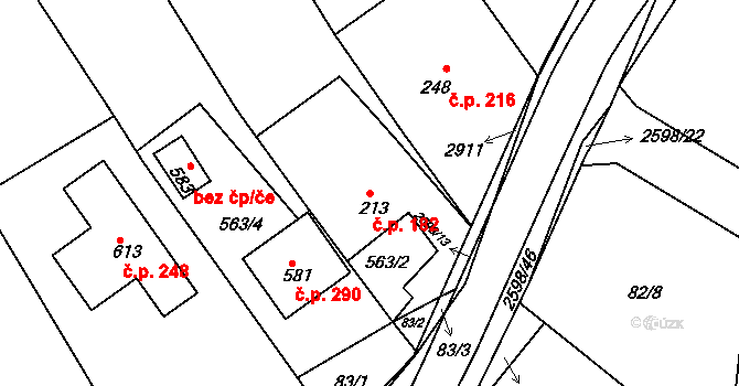 Břestek 182 na parcele st. 213 v KÚ Břestek, Katastrální mapa