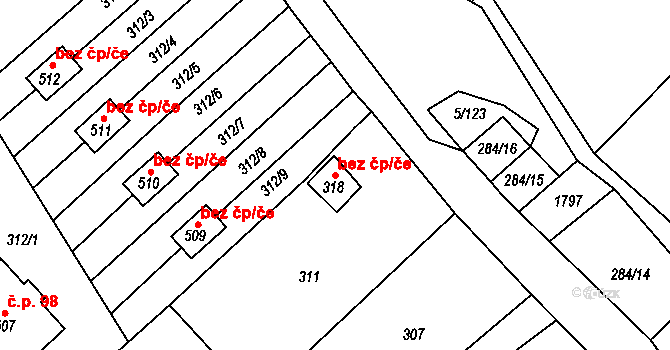 Popice 47106603 na parcele st. 318 v KÚ Popice, Katastrální mapa