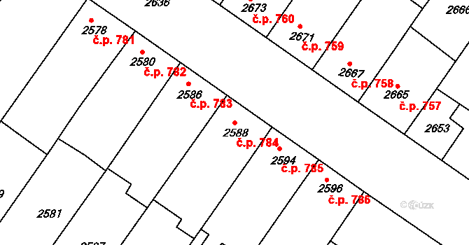 Hluk 784 na parcele st. 2588 v KÚ Hluk, Katastrální mapa