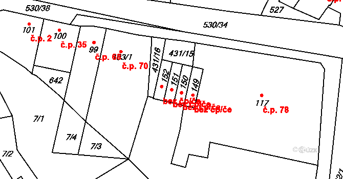 Třebíč 48200603 na parcele st. 151 v KÚ Slavice, Katastrální mapa