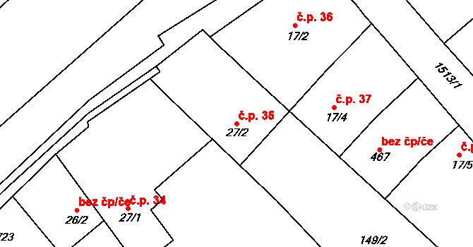 Rosice 35 na parcele st. 27/2 v KÚ Rosice u Chrasti, Katastrální mapa
