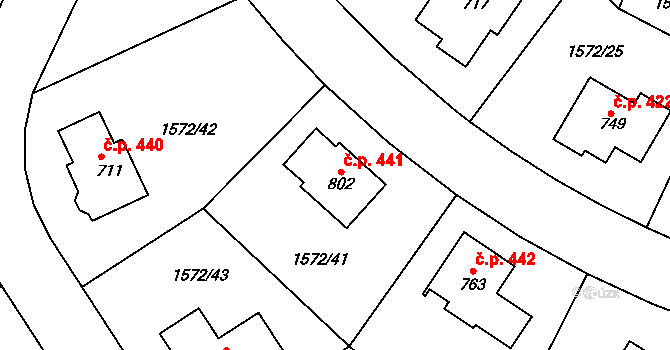 Štoky 441 na parcele st. 802 v KÚ Štoky, Katastrální mapa