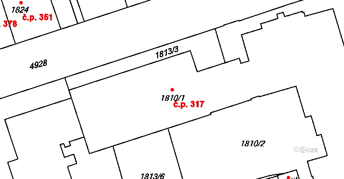 Litomyšlské Předměstí 317, Vysoké Mýto na parcele st. 1810/1 v KÚ Vysoké Mýto, Katastrální mapa