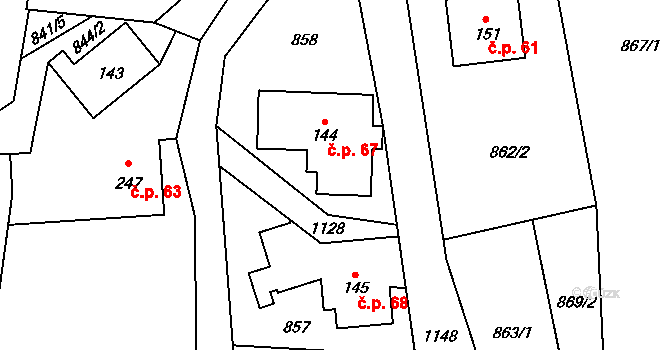Bohdíkov 67 na parcele st. 144 v KÚ Dolní Bohdíkov, Katastrální mapa
