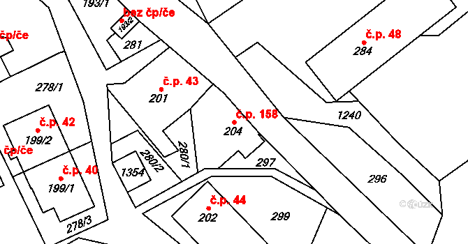 Hrabenov 158, Ruda nad Moravou na parcele st. 204 v KÚ Hrabenov, Katastrální mapa