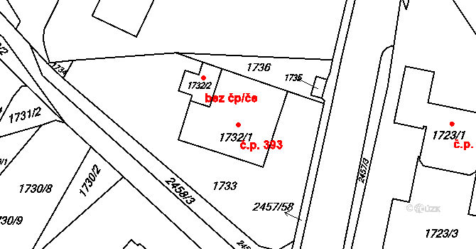 Česká Ves 393 na parcele st. 1732/1 v KÚ Česká Ves, Katastrální mapa