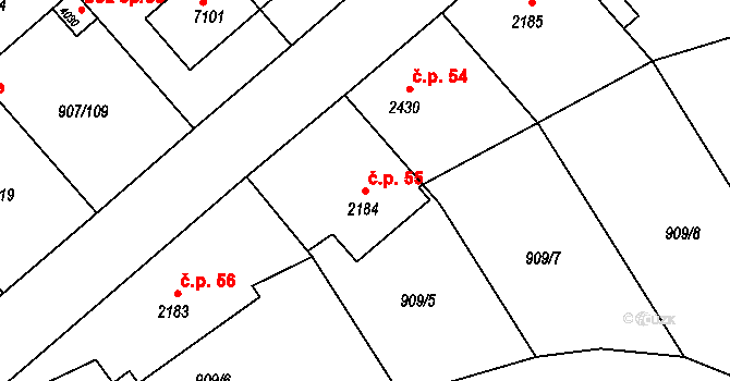 Beroun-Zavadilka 55, Beroun na parcele st. 2184 v KÚ Beroun, Katastrální mapa