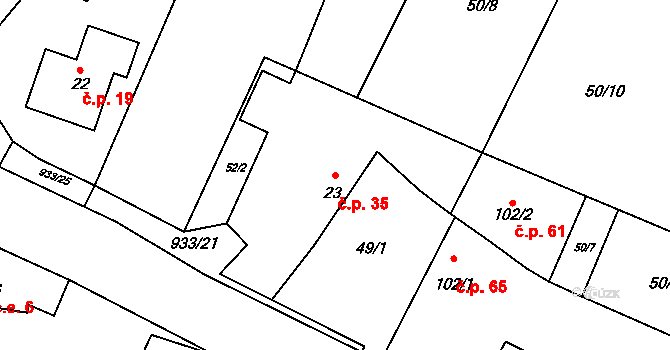 Chotýš 35, Vitice na parcele st. 23 v KÚ Chotýš, Katastrální mapa