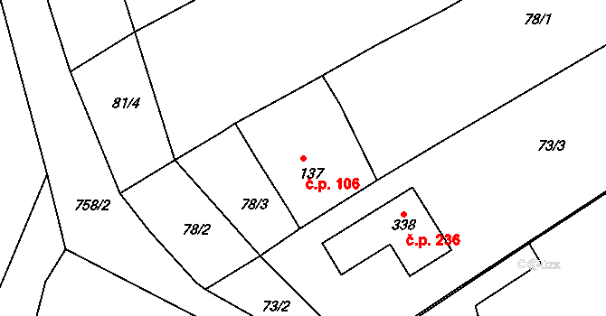 Mlékojedy 106, Neratovice na parcele st. 137 v KÚ Mlékojedy u Neratovic, Katastrální mapa