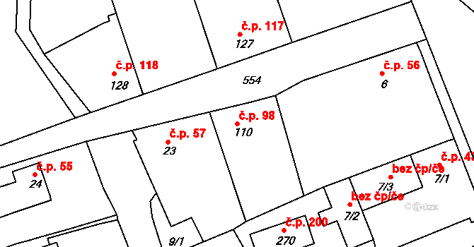 Tachlovice 98 na parcele st. 110 v KÚ Tachlovice, Katastrální mapa