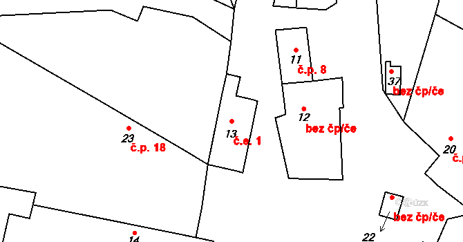 Černice 1, Chanovice na parcele st. 13 v KÚ Černice u Defurových Lažan, Katastrální mapa