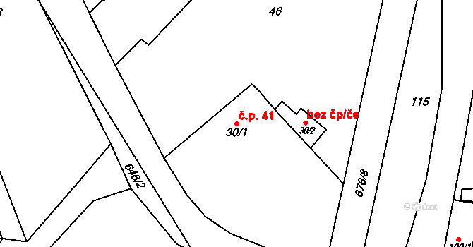 Rožnov 41 na parcele st. 30/1 v KÚ Rožnov, Katastrální mapa