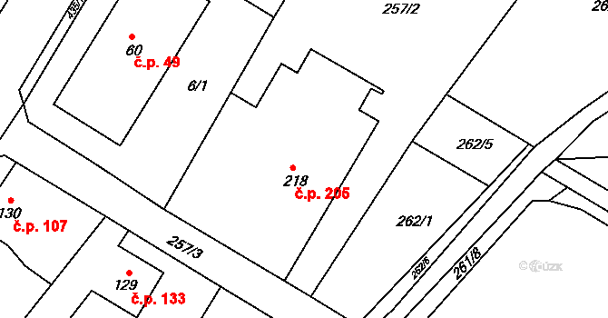Babí 205, Náchod na parcele st. 218 v KÚ Babí u Náchoda, Katastrální mapa