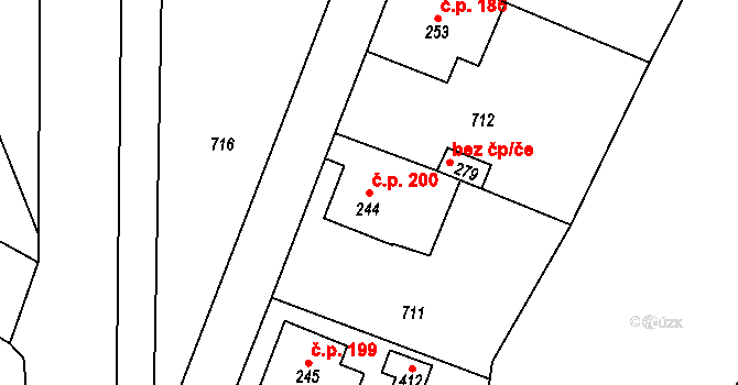 Velký Dřevíč 200, Hronov na parcele st. 244 v KÚ Velký Dřevíč, Katastrální mapa