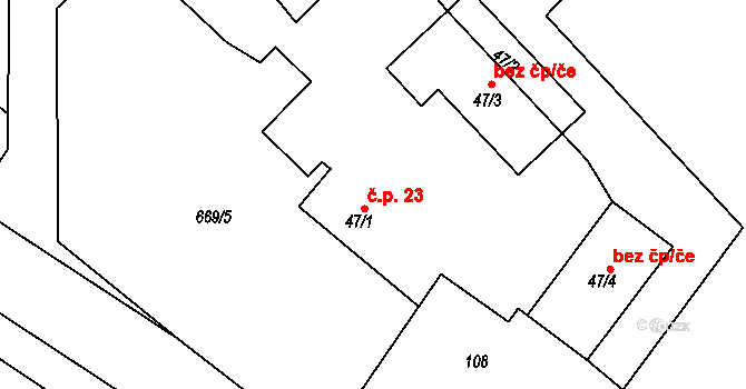 Bělečko 23, Býšť na parcele st. 47/1 v KÚ Bělečko, Katastrální mapa