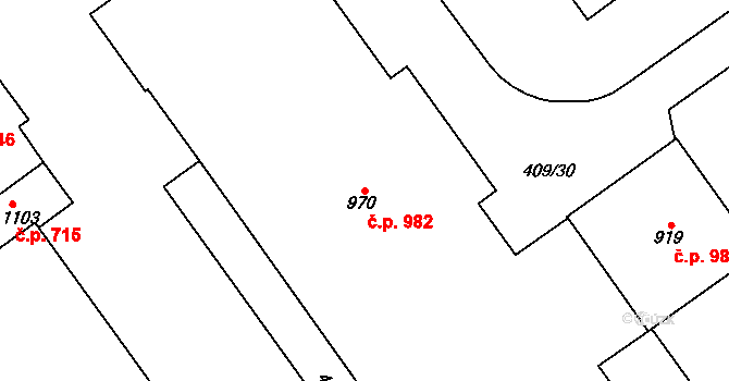 Studánka 982, Pardubice na parcele st. 970 v KÚ Studánka, Katastrální mapa