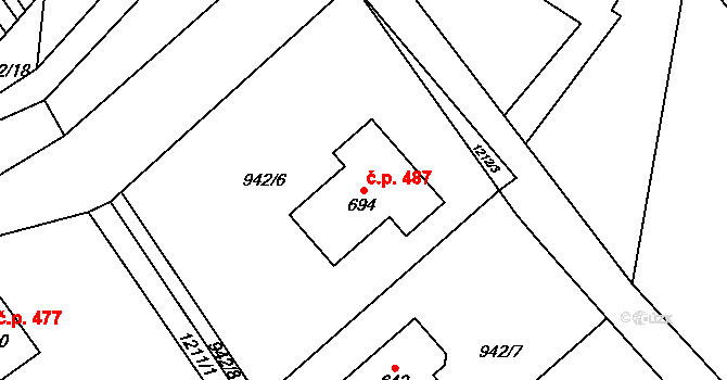 Petřvald 1-Petřvald 487, Petřvald na parcele st. 694 v KÚ Petřvald u Nového Jičína, Katastrální mapa