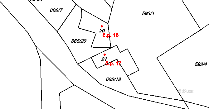 Bořanovice 17, Vimperk na parcele st. 21 v KÚ Bořanovice u Vimperka, Katastrální mapa