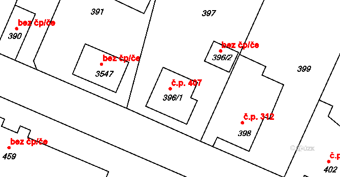 Kamenice nad Lipou 407 na parcele st. 396/1 v KÚ Kamenice nad Lipou, Katastrální mapa