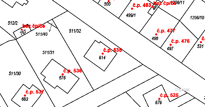 Kryry 535 na parcele st. 914 v KÚ Kryry, Katastrální mapa