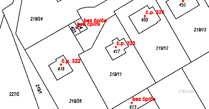 Peruc 323 na parcele st. 417 v KÚ Peruc, Katastrální mapa