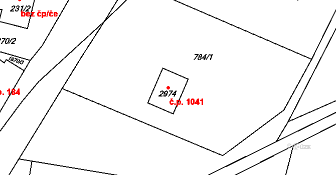 Horní Bečva 1041 na parcele st. 2974 v KÚ Horní Bečva, Katastrální mapa