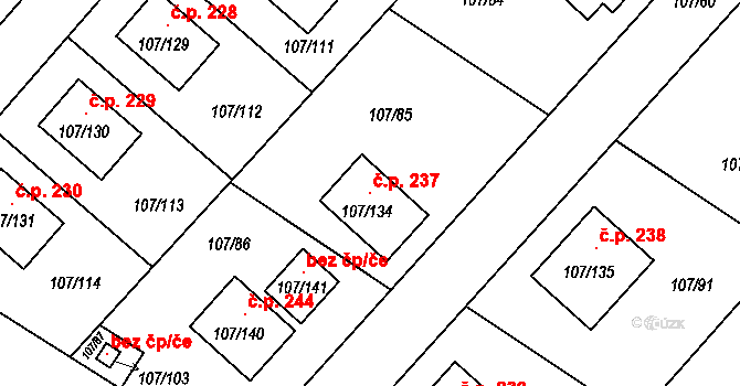 Velké Chvalovice 237, Pečky na parcele st. 107/134 v KÚ Velké Chvalovice, Katastrální mapa