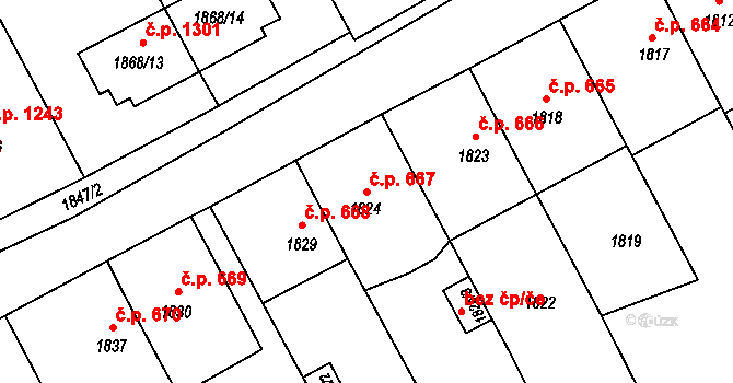 Holešov 667 na parcele st. 1824 v KÚ Holešov, Katastrální mapa