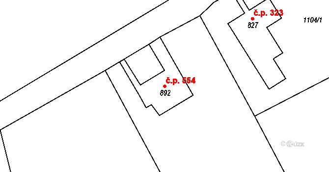 Staré Křečany 554 na parcele st. 892 v KÚ Staré Křečany, Katastrální mapa
