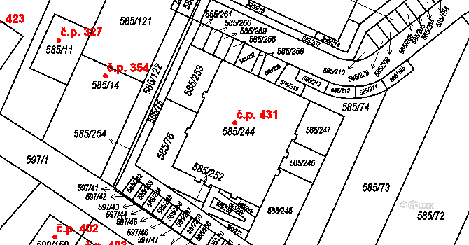 Holubice 431 na parcele st. 585/244 v KÚ Holubice, Katastrální mapa