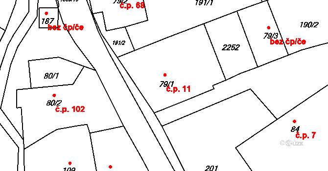 Milenov 11 na parcele st. 79/1 v KÚ Milenov, Katastrální mapa