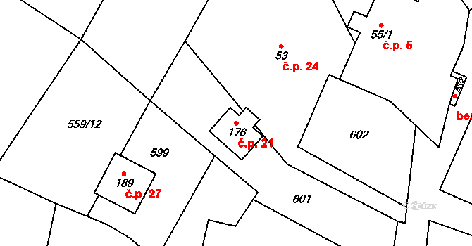 Starý Samechov 21, Řendějov na parcele st. 176 v KÚ Řendějov, Katastrální mapa