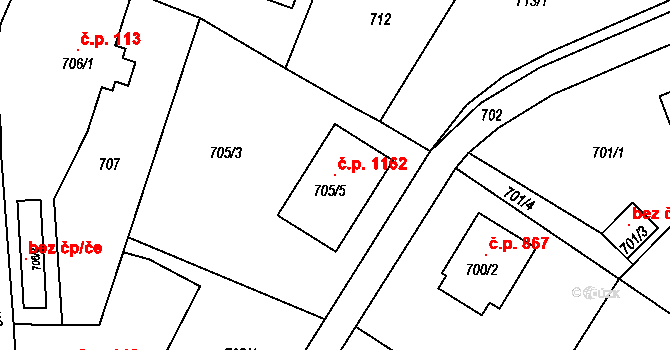 Zruč nad Sázavou 1162 na parcele st. 705/5 v KÚ Zruč nad Sázavou, Katastrální mapa