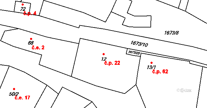Chlum 22, Pšov na parcele st. 12 v KÚ Chlum u Novosedel, Katastrální mapa