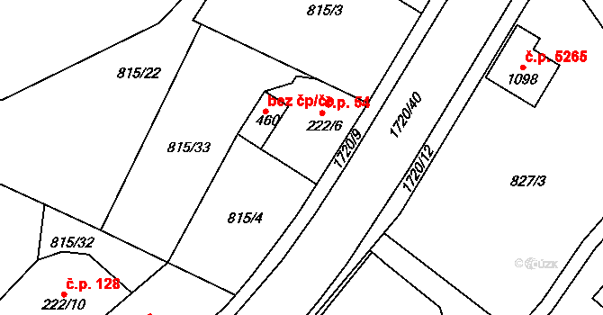 Jablonecké Paseky 54, Jablonec nad Nisou na parcele st. 222/6 v KÚ Jablonecké Paseky, Katastrální mapa