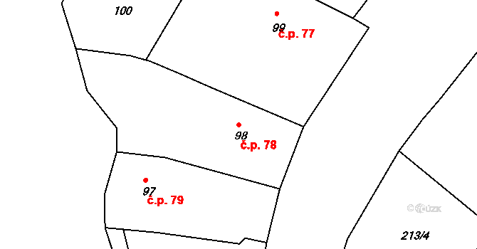 Pávov 78, Jihlava na parcele st. 98 v KÚ Pávov, Katastrální mapa