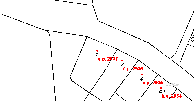 Helenín 2937, Jihlava na parcele st. 1/1 v KÚ Helenín, Katastrální mapa
