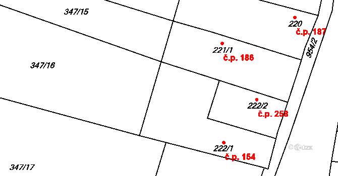 Rožďalovice 154 na parcele st. 222/1 v KÚ Rožďalovice, Katastrální mapa