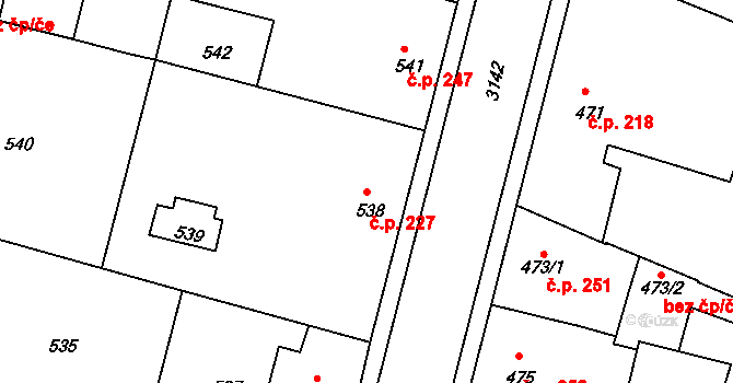Čelákovice 227 na parcele st. 538 v KÚ Čelákovice, Katastrální mapa